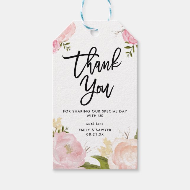 Étiquettes-cadeau Aquarelle Pink Peonies Floral Mariage Merci (Devant)