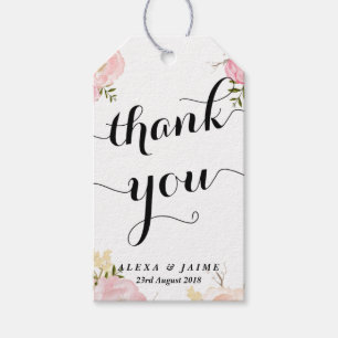 Étiquettes-cadeau Aquarelle Pink Peonies Motif Merci Floral