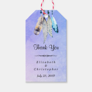 Étiquettes-cadeau Aquarelle Plumes Mariage Merci