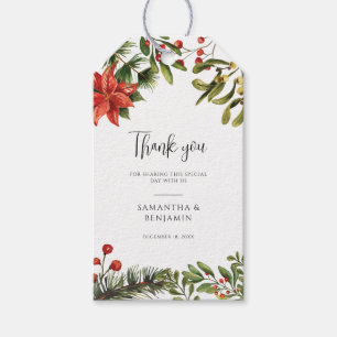 Étiquettes-cadeau Aquarelle Poinsettia Berries Mariage vert