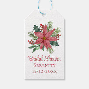 Étiquettes-cadeau Aquarelle Poinsettia Fête des mariées Florale roug
