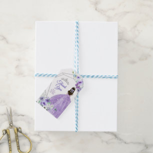 Étiquettes-cadeau Aquarelle Quinceañera Argent et Merci pourpre