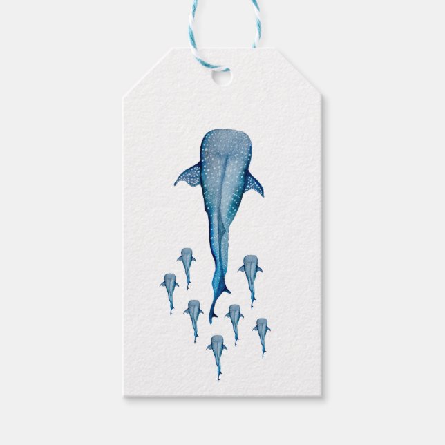 Étiquettes-cadeau Aquarelle requin (Devant)
