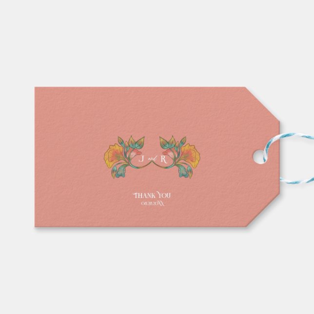 Étiquettes-cadeau Aquarelle rose Art nouveau Mariage (Devant (Horizontal))