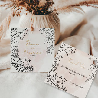 Étiquettes Cadeau Aquarelle rose avec élégant motif floral noir