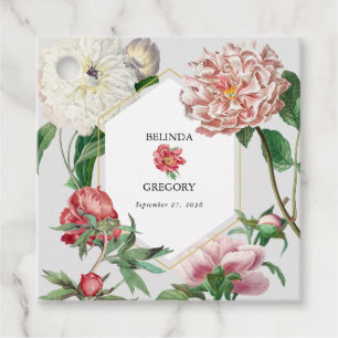 Étiquettes Cadeau Aquarelle rose blanc pivoines Mariage