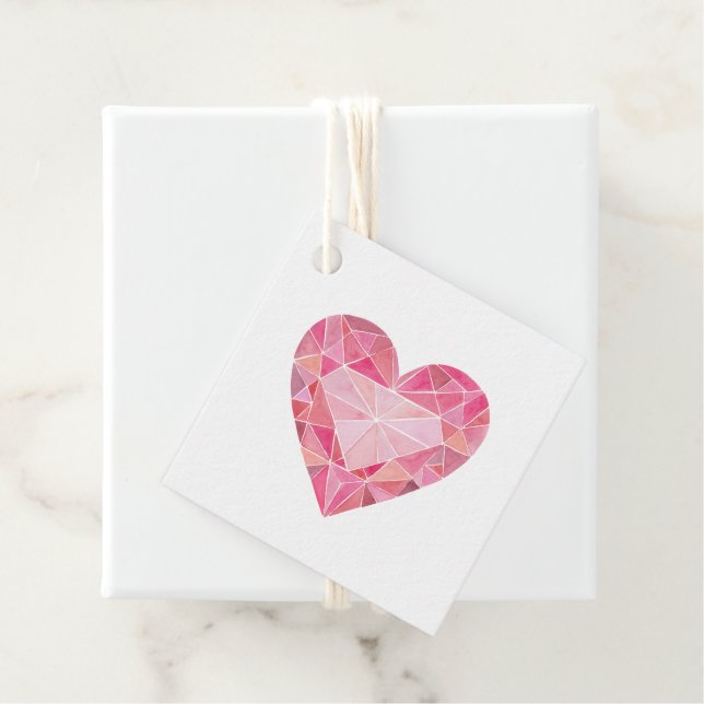 Étiquettes Cadeau Aquarelle rose Coeur Gem Diamond Glam Love (En situation)