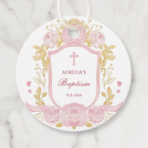 Étiquettes Cadeau Aquarelle Rose Crest Baptême