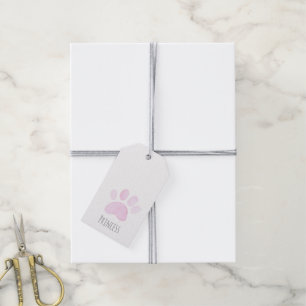 Étiquettes-cadeau Aquarelle rose Empreinte de patte NOM D'Art Douce