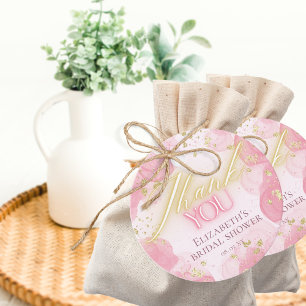 Étiquettes Cadeau Aquarelle Rose et Paillettes Dorées Élégant Merci