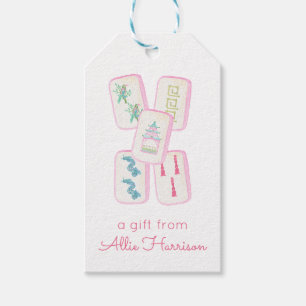 Étiquettes-cadeau Aquarelle rose et vert Mahjong Carreaux Personnali