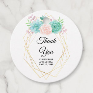 Étiquettes Cadeau Aquarelle rose et vert moderne Mariage Succulent