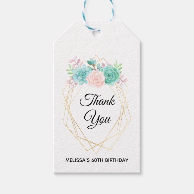 Étiquettes-cadeau Aquarelle rose et vert moderne Succulents (Devant)