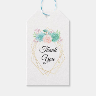 Étiquettes-cadeau Aquarelle rose et vert Succulents Merci
