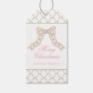 Étiquettes-cadeau Aquarelle rose et vert Vaches papillon de Noël