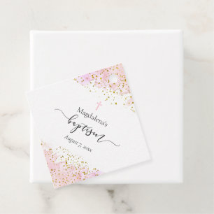 Étiquettes Cadeau aquarelle rose faux or détails Baptême