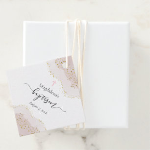 Étiquettes Cadeau aquarelle rose faux or parties scintillant Baptê