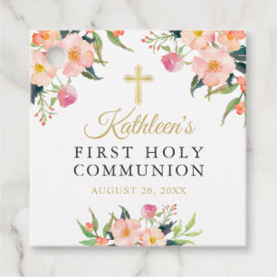 Étiquettes Cadeau Aquarelle rose Fille Florale Première Sainte Commu