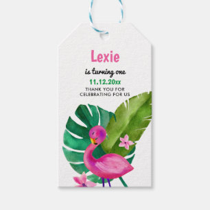 Étiquettes-cadeau Aquarelle rose Flamant rose Tropical Anniversaire