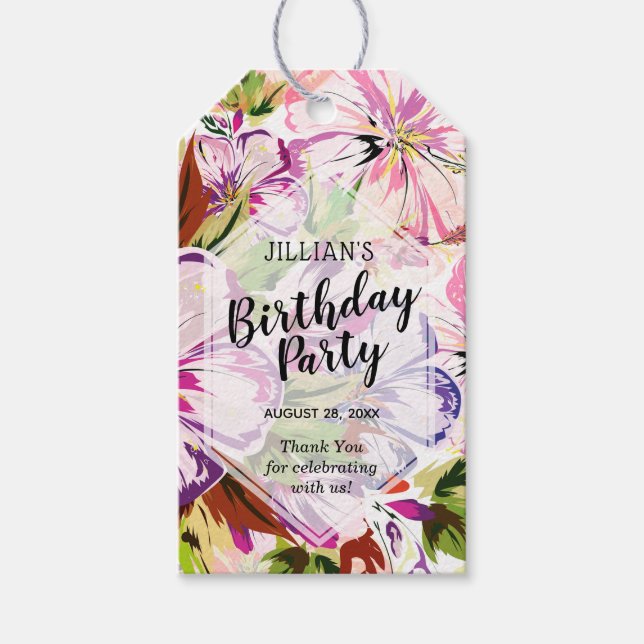 Étiquettes-cadeau Aquarelle rose Floral Anniversaire Merci (Devant)