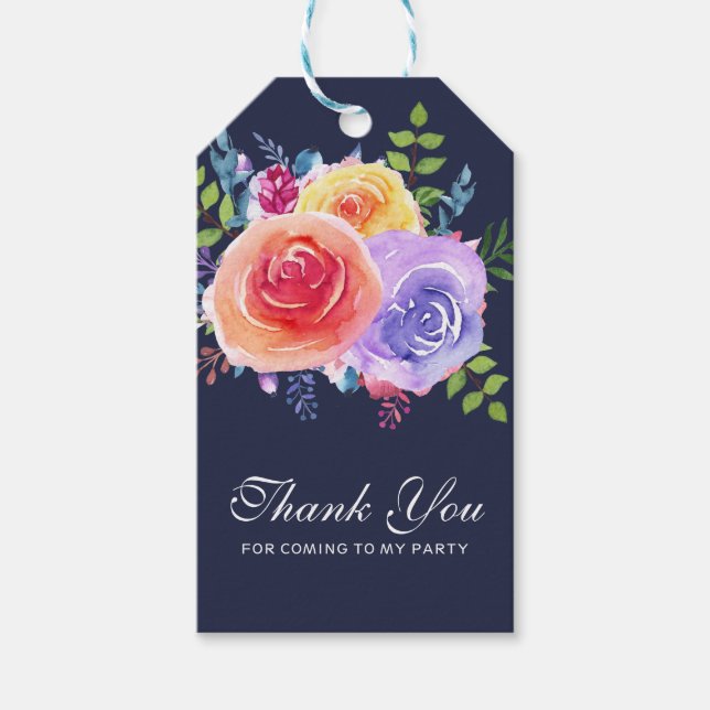Étiquettes-cadeau Aquarelle Rose Floral Bouquet Merci Anniversaire (Devant)