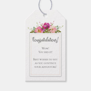 Étiquettes-cadeau Aquarelle rose Floral Graduation Félicitations
