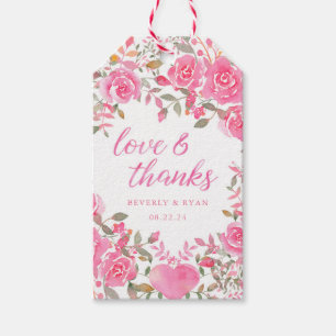 Étiquettes-cadeau Aquarelle rose Merci Floral