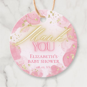Étiquettes Cadeau Aquarelle rose & or Parties scintillant Merci élég