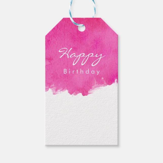 Étiquettes-cadeau Aquarelle rose Paint Splatter Joyeux anniversaire (Devant)