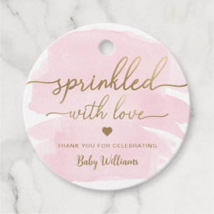 Étiquettes Cadeau Aquarelle rose Parsemée De Baby shower D'Amour