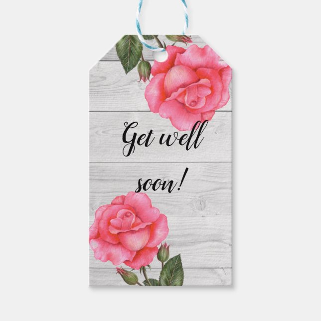 Étiquettes-cadeau Aquarelle Rose Polka Point Se Bien Bientôt (Devant)