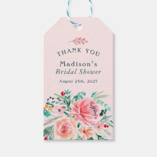 Étiquettes-cadeau Aquarelle rose vert Fête des mariées florale