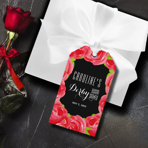 Étiquettes-cadeau Aquarelle Roses rouges Fête des mariées Derby