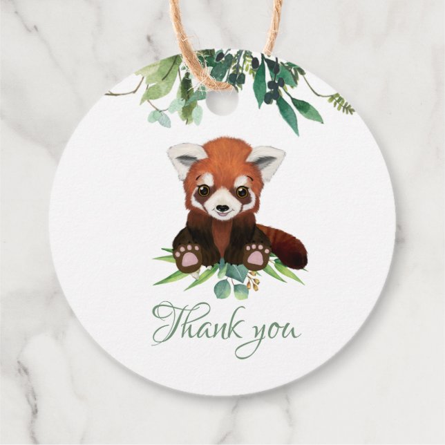 Étiquettes Cadeau Aquarelle rouge Panda Bear Baby shower neutre (Dos)