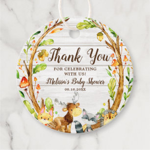 Étiquettes Cadeau Aquarelle rustique Baby shower d'animaux de bois
