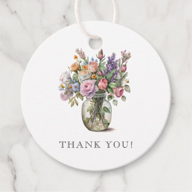 Étiquettes Cadeau Aquarelle rustique Floral 70e anniversaire (Devant)