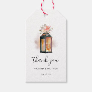 Étiquettes-cadeau Aquarelle rustique Floral Lanterne Mariage Merci