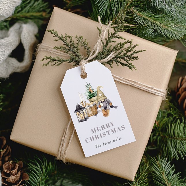 Étiquettes-cadeau Aquarelle Rustique Gnome Holiday (Créateur téléchargé)