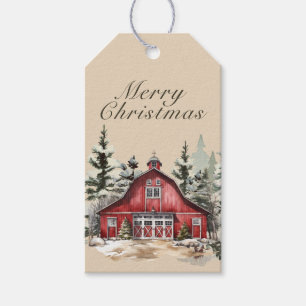 Étiquettes-cadeau Aquarelle rustique Pays Photo de Noël