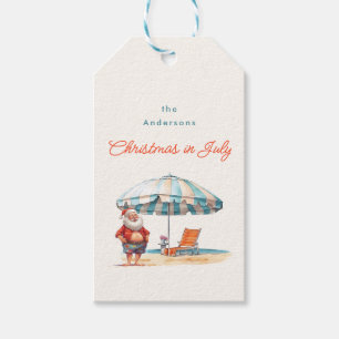Étiquettes-cadeau Aquarelle Santa Claus Beach Noël en juillet