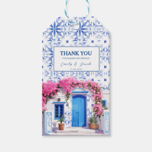 Étiquettes-cadeau Aquarelle Santorini Grèce mariage bleu et blanc
