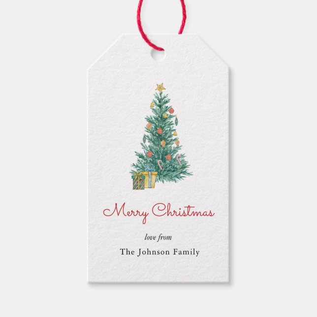 Étiquettes-cadeau Aquarelle sapin de Noël Joyeux Noël (Devant)