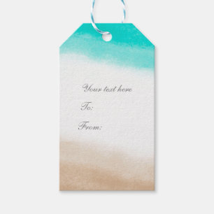 Étiquettes-cadeau Aquarelle sarcelle et beige élégante plage subtile