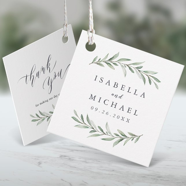 Étiquettes Cadeau Aquarelle simple Rustique Mariage de verdure (Simple Watercolor Rustic Greenery Wedding Favor Tags)