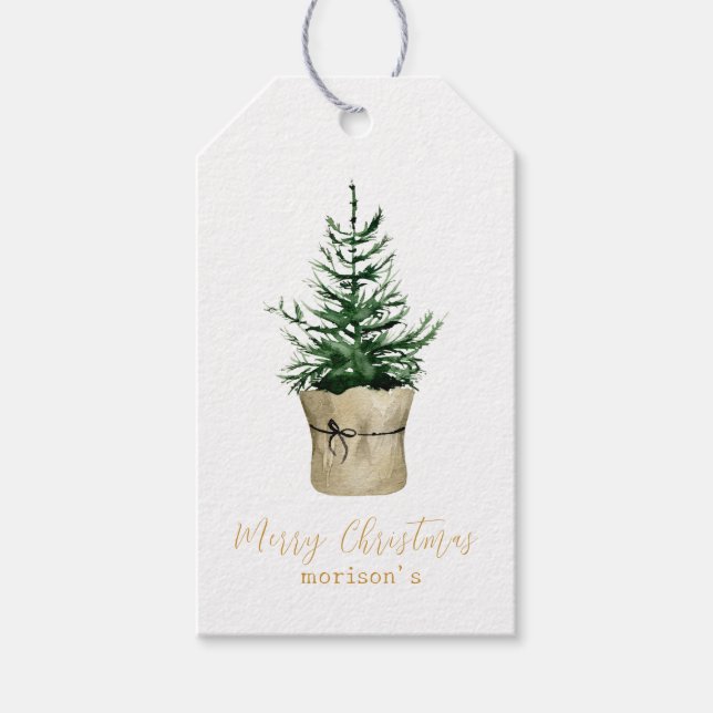 Étiquettes-cadeau Aquarelle style boho sapin de Noël (Devant)