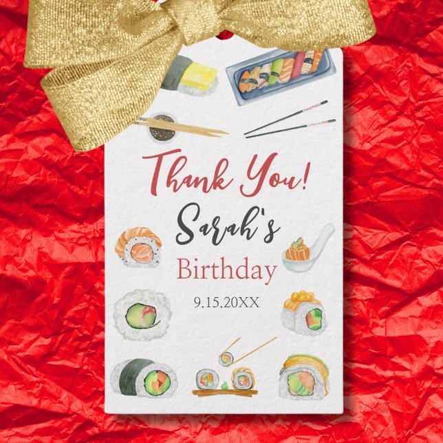Étiquettes-cadeau Aquarelle Sushi et Merci Sashimi Anniversaire (Créateur téléchargé)