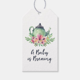 Étiquettes-cadeau Aquarelle Teapot Un bébé brasse du Baby shower