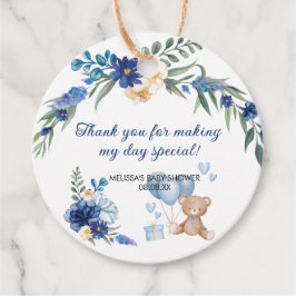 Étiquettes Cadeau Aquarelle Teddy Bear Bleu Blonde Fleur
