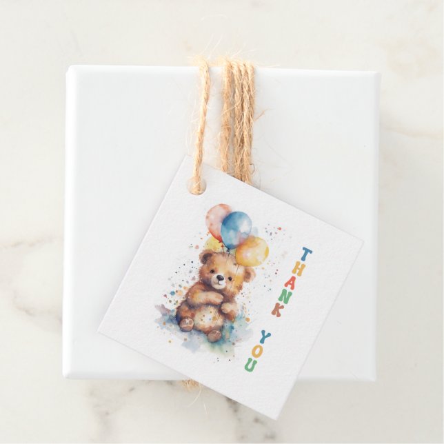 Étiquettes Cadeau Aquarelle Teddy Bear Merci Favoriser Balise (En situation)