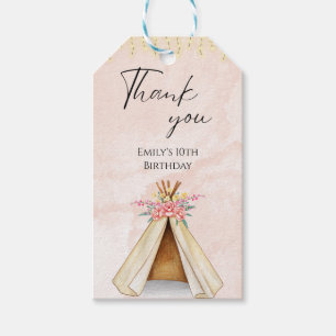 Étiquettes-cadeau Aquarelle Teepee Slepover Merci d'anniversaire